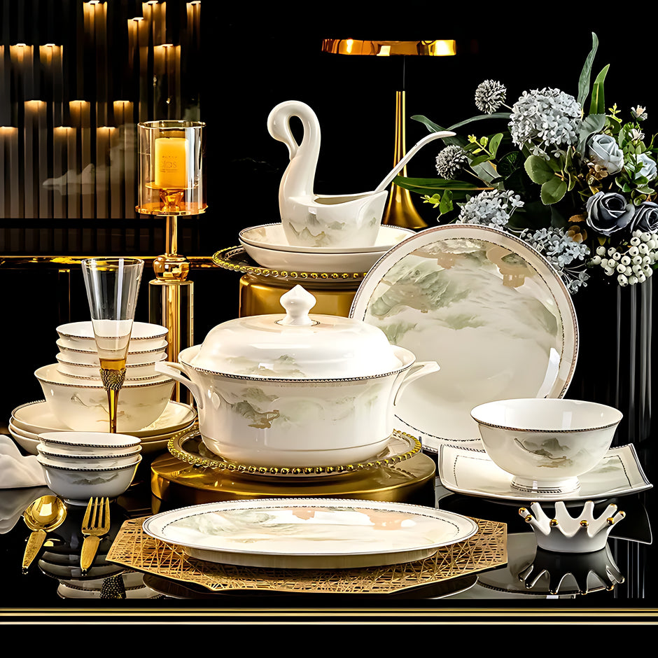 Mountains and Mist Parttern 60Pcs Ceramic Dinnerware Set / Ruchi 