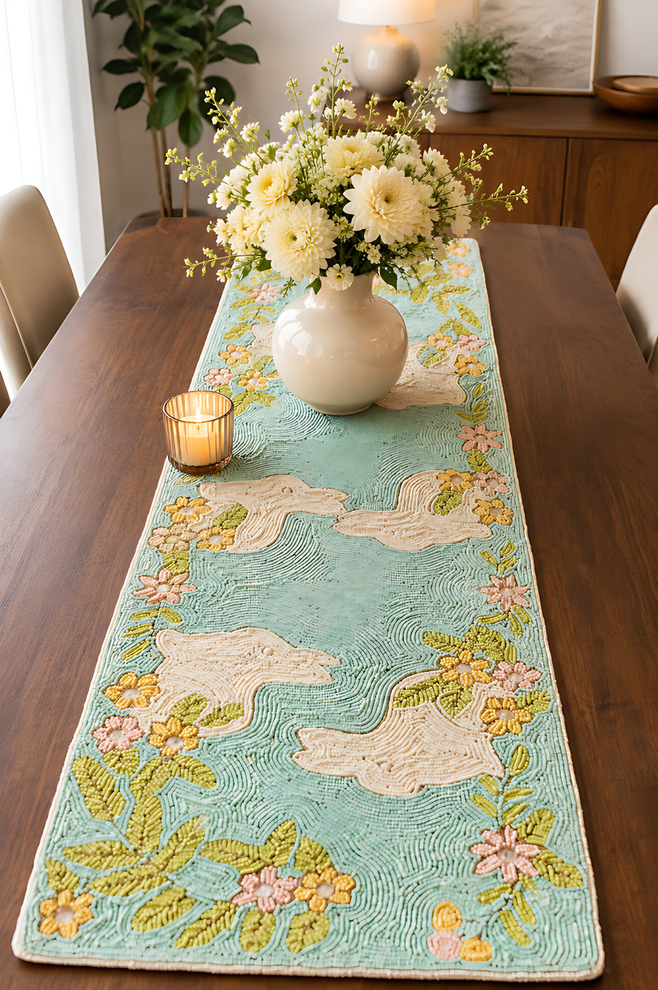Multicolor Beaded Embroidered Table Runner / Ruchi