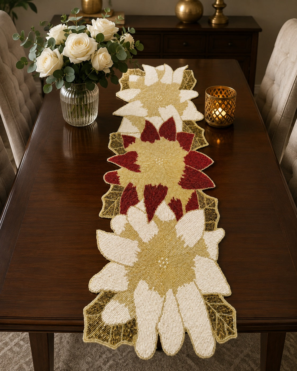 Multicolor Leaf Pattern Beaded Runner / Ruchi