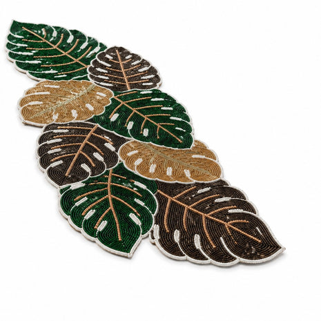 Multicolored Pearled Leaves Table Runner / Ruchi