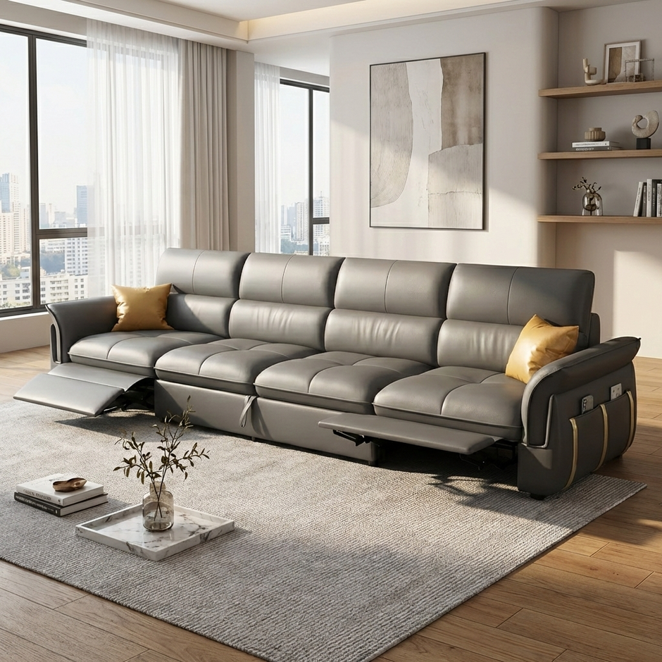 Multifunctional Dual Recliner Leather Sofa Bed / Ruchi