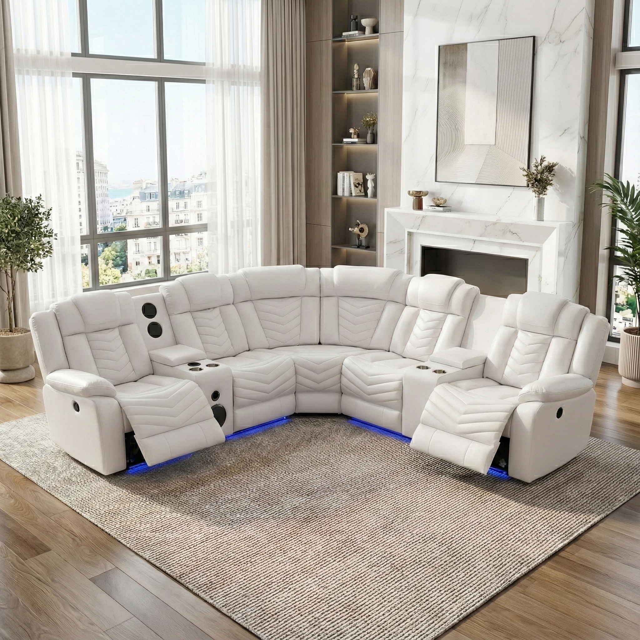 Multifunctional Electric Recliner LED Sectional Leather Sofa / Ruchi