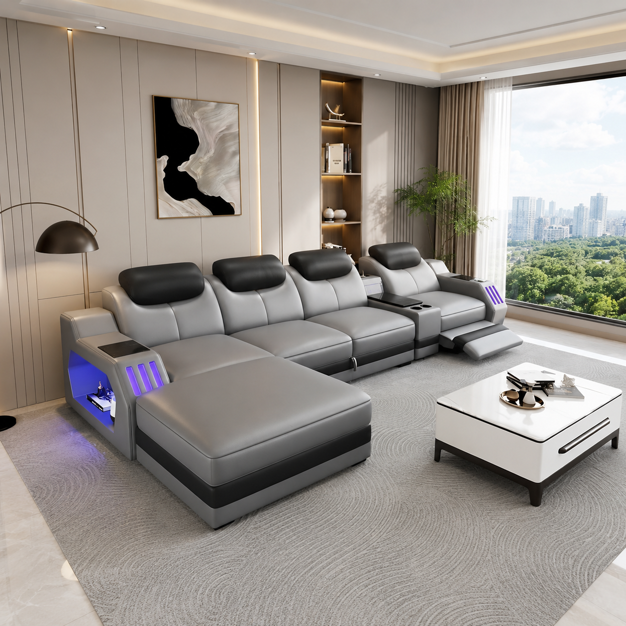 Multifunctional LED Leather Recliner Sofa Bed / Ruchi