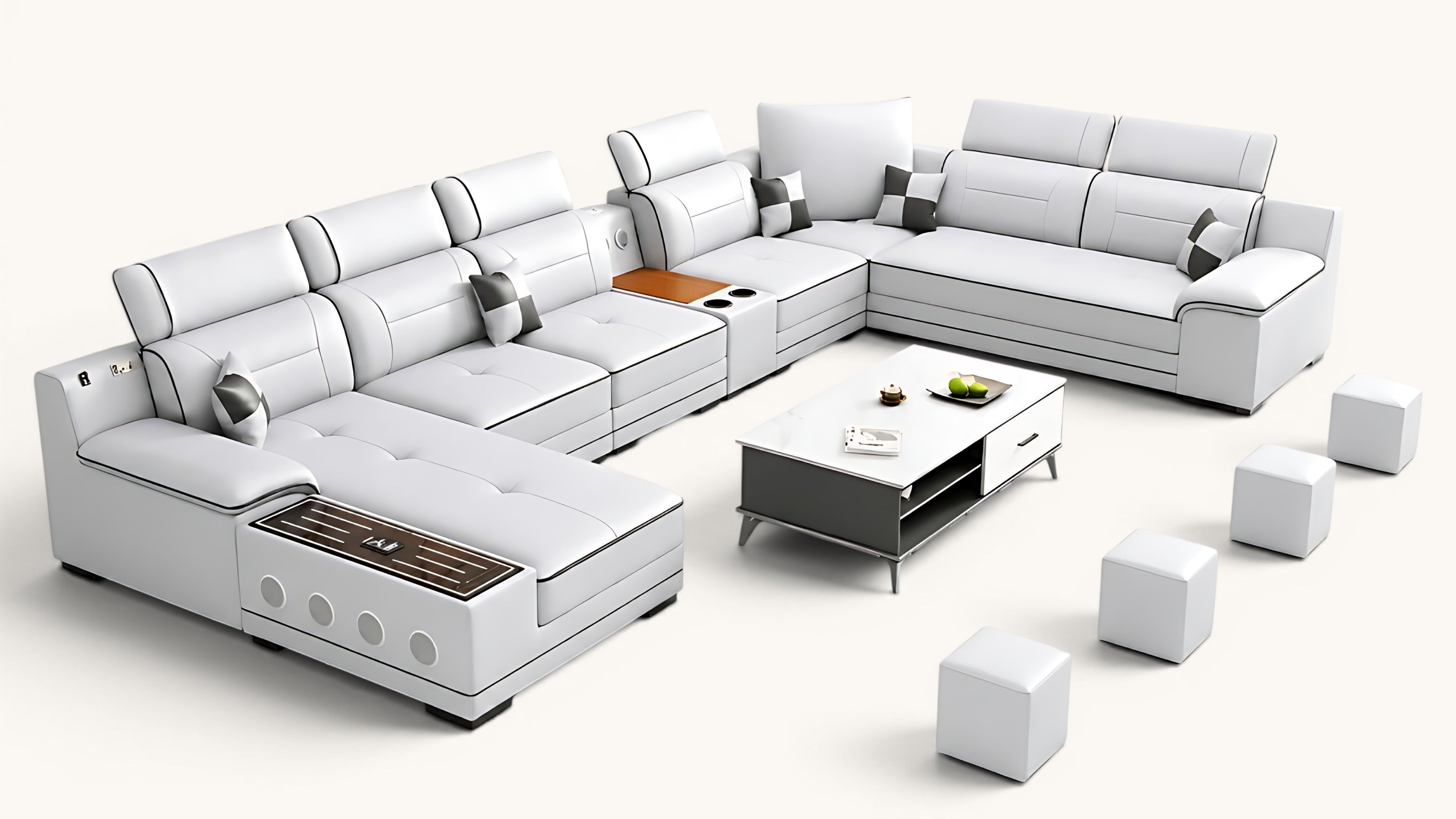 Multifunctional U-Shaped Leather Sectional Sofa / Ruchi