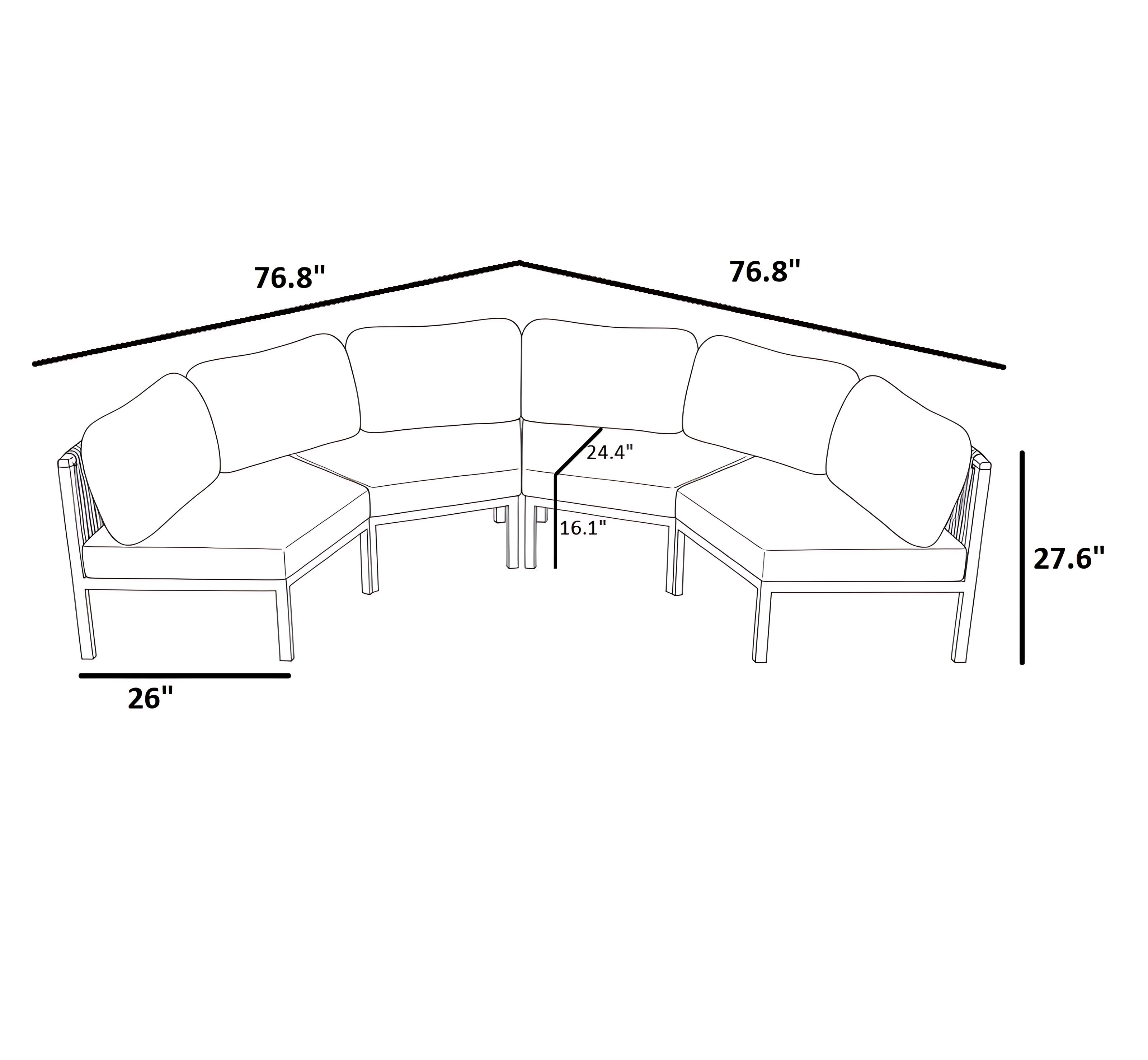 Outdoor Patio Semi-Circular Fabric Sectional Sofa