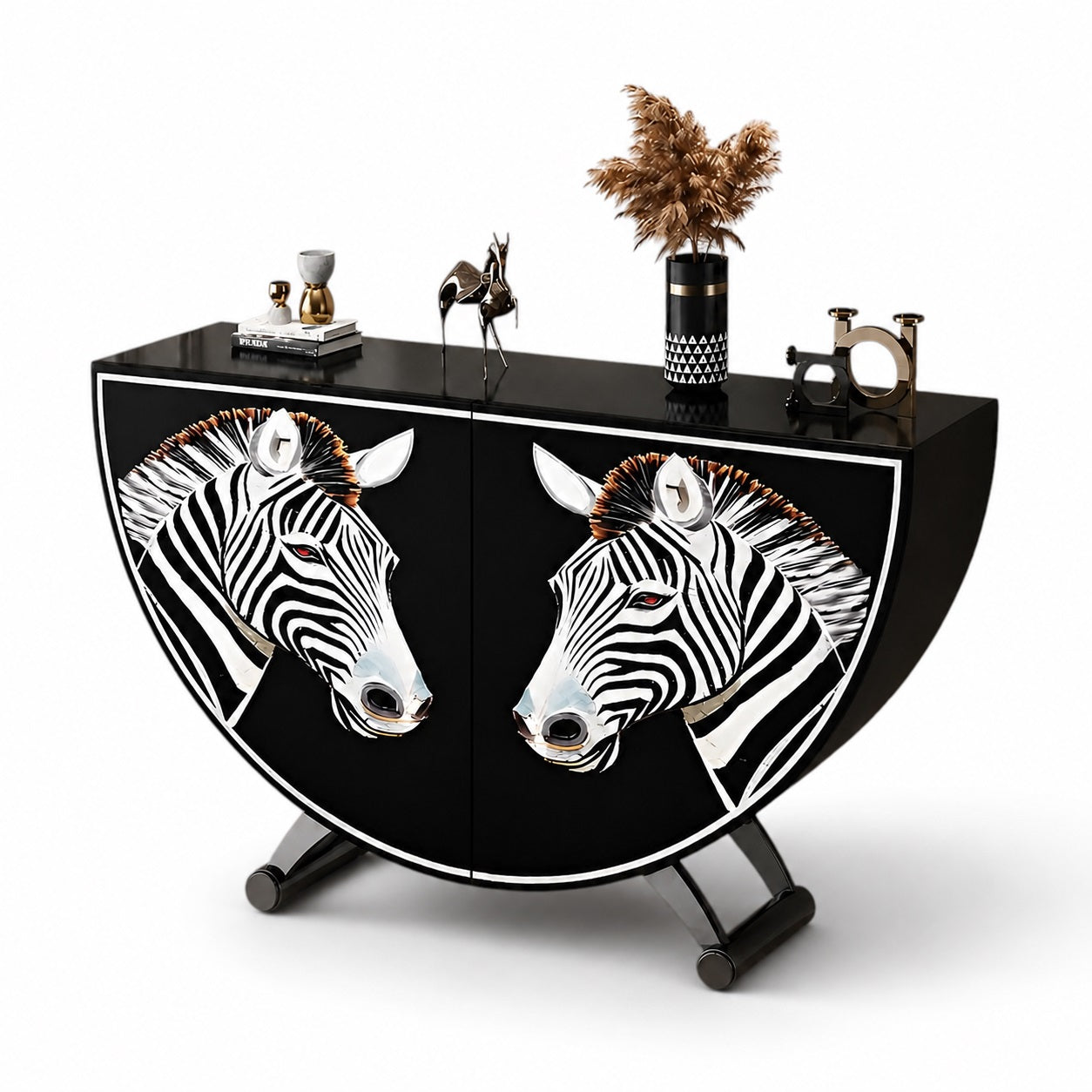 Painted Zebra Wooden Buffet Table With Storage / Ruchi