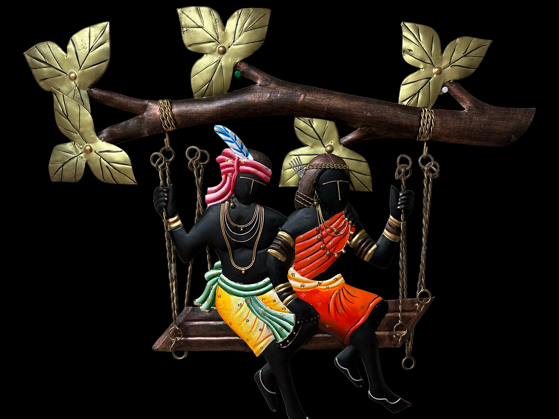 Endearing Metal Wall Hanging Of Village Couple On Swing / Ruchi