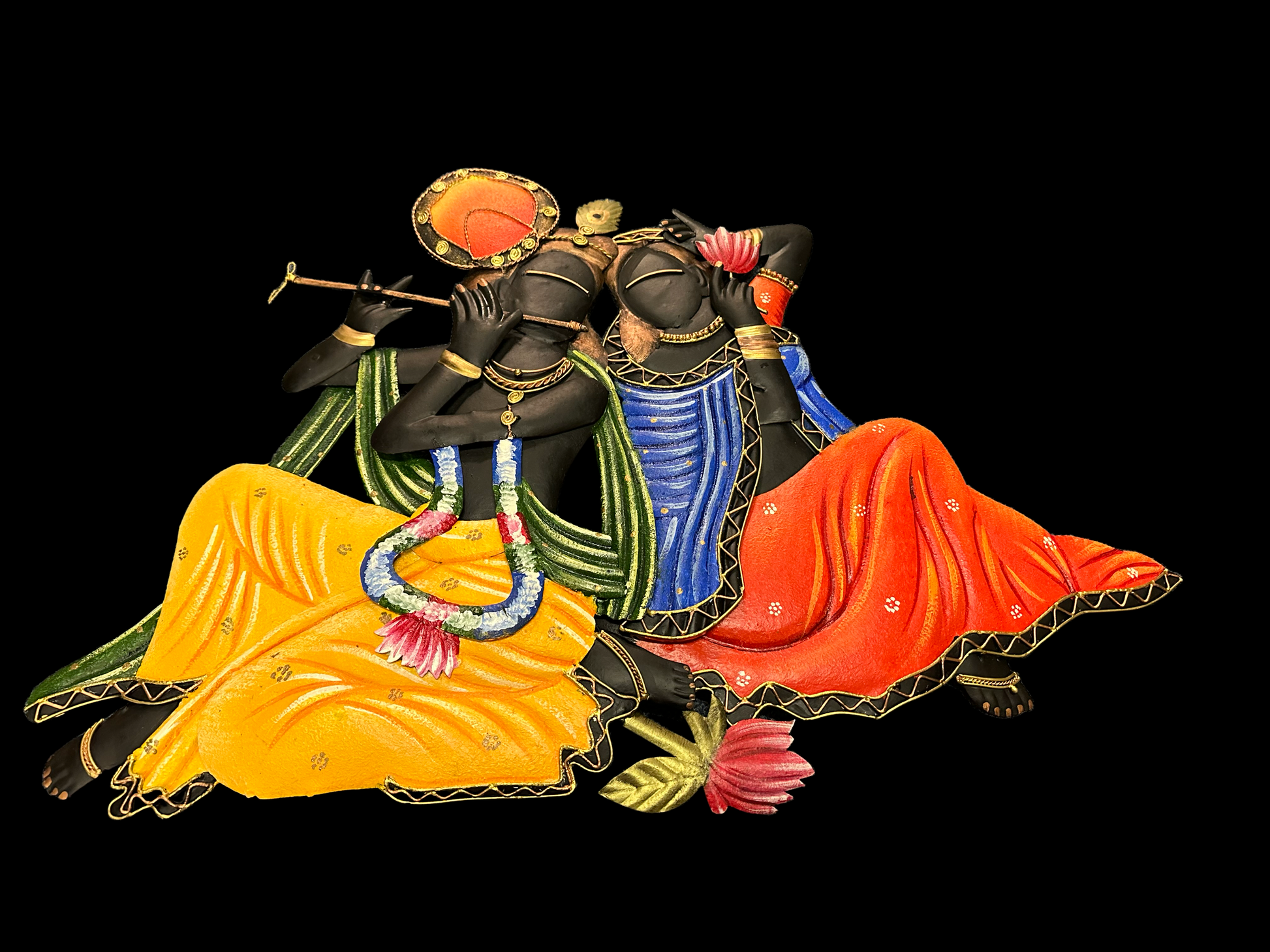 Mesmerizing Radha Krishna Playing Flute Metal Wall Decor / Ruchi