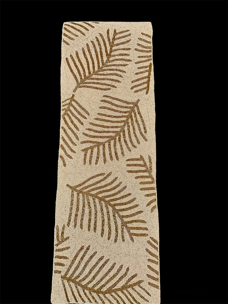 White & Gold Beaded Table Runner / Ruchi