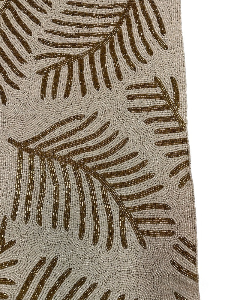 White & Gold Beaded Table Runner / Ruchi