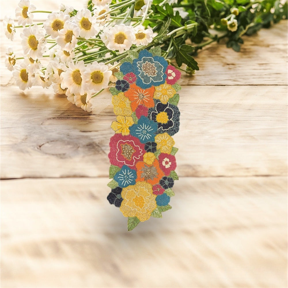 Multicolor Beaded Fabric Table Runner / Ruchi