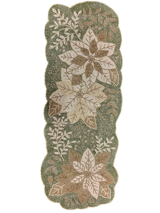 Elegant Handwoven Leaf Embroidered Table Runner / Ruchi