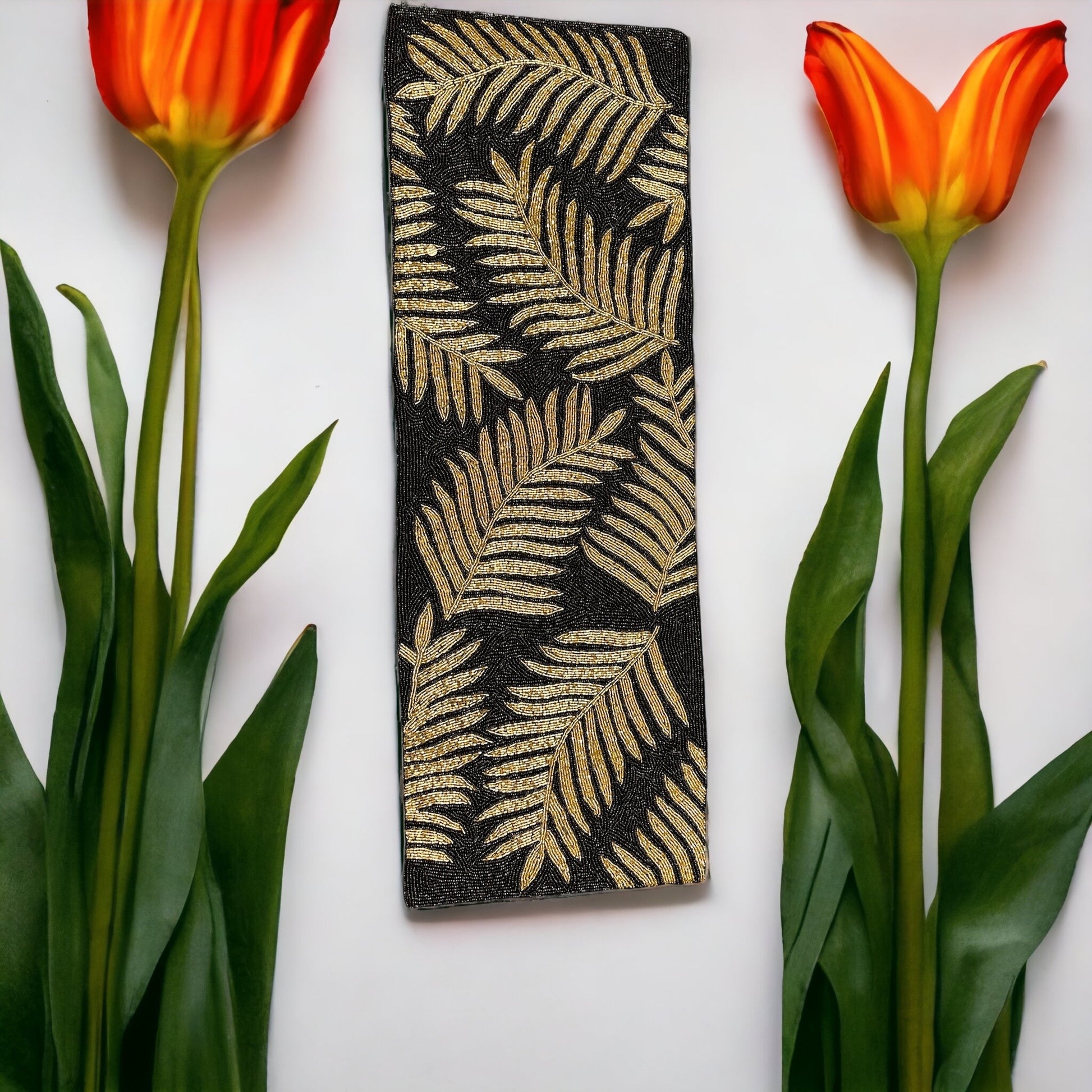 Marvelous Golden Leaf Pattern Table Runner With Placemat / Ruchi