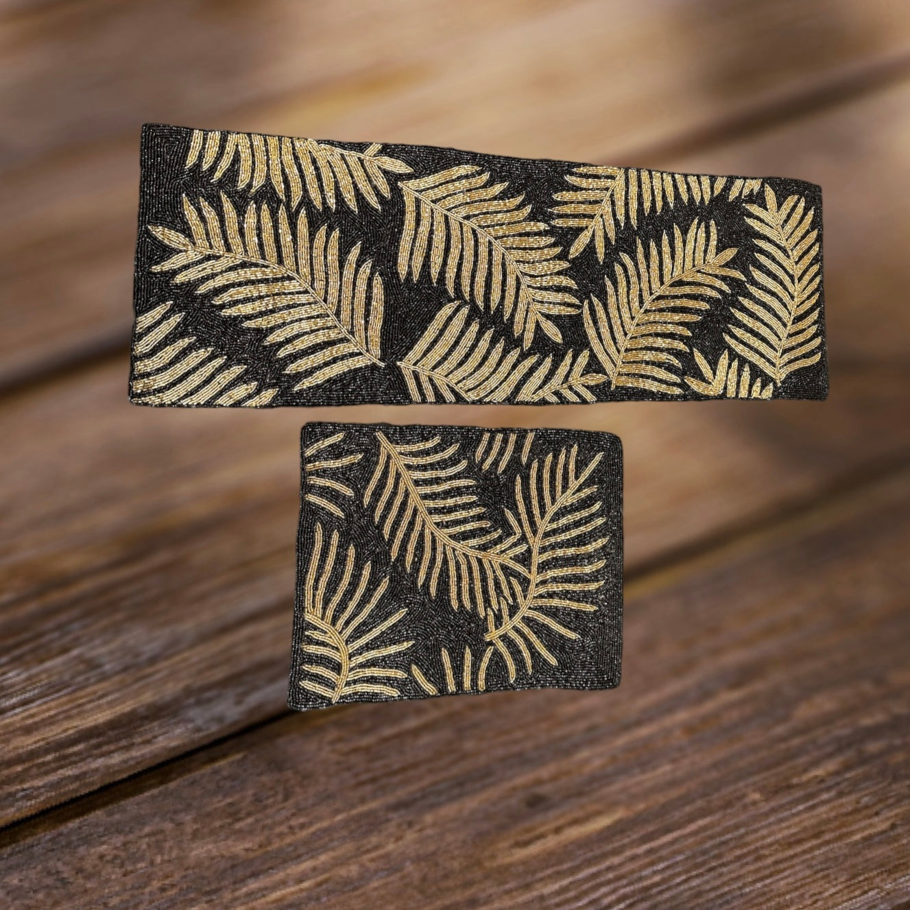 Marvelous Golden Leaf Pattern Table Runner With Placemat / Ruchi