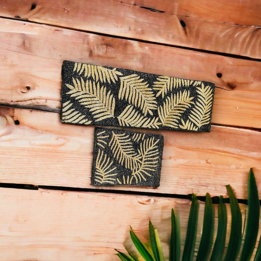 Marvelous Golden Leaf Pattern Table Runner With Placemat / Ruchi