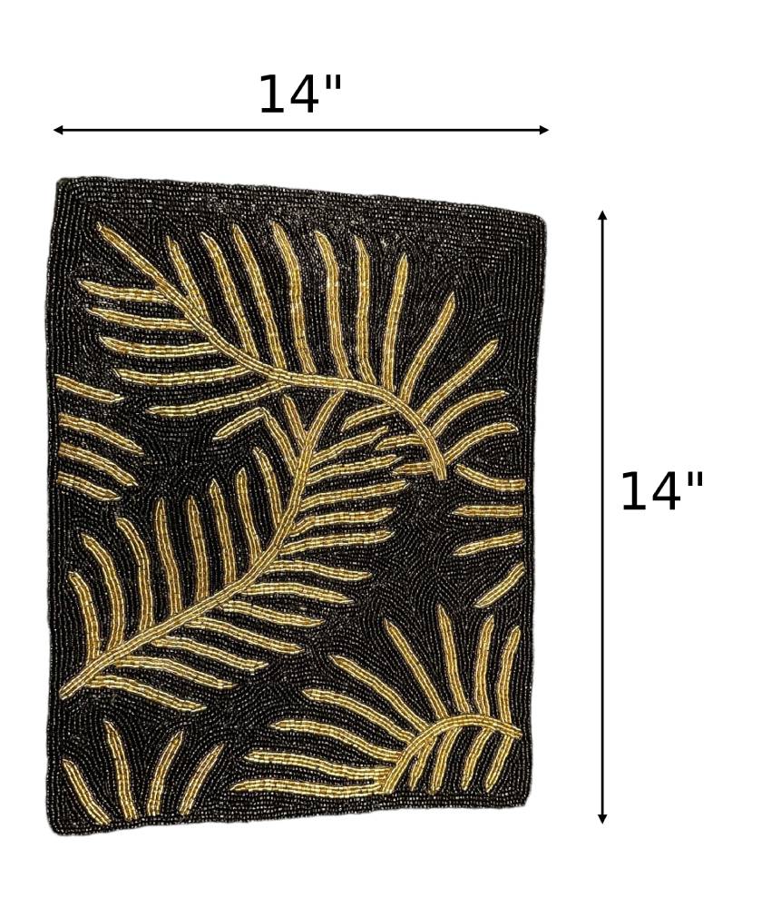 Marvelous Golden Leaf Pattern Table Runner With Placemat / Ruchi
