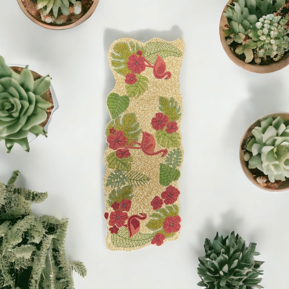 Flamingo Beaded Table Runner Set / Ruchi