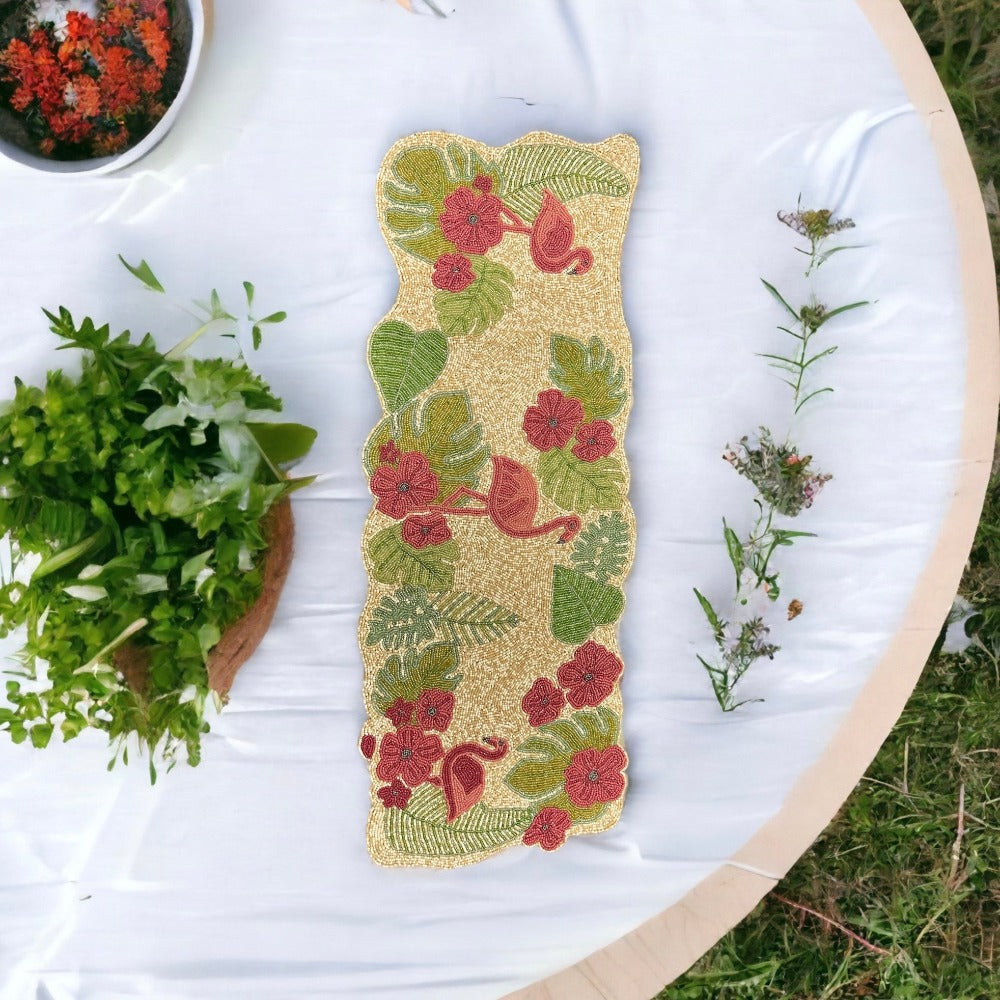 Flamingo Beaded Table Runner Set / Ruchi