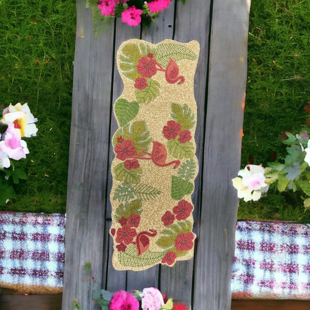 Flamingo Beaded Table Runner Set / Ruchi