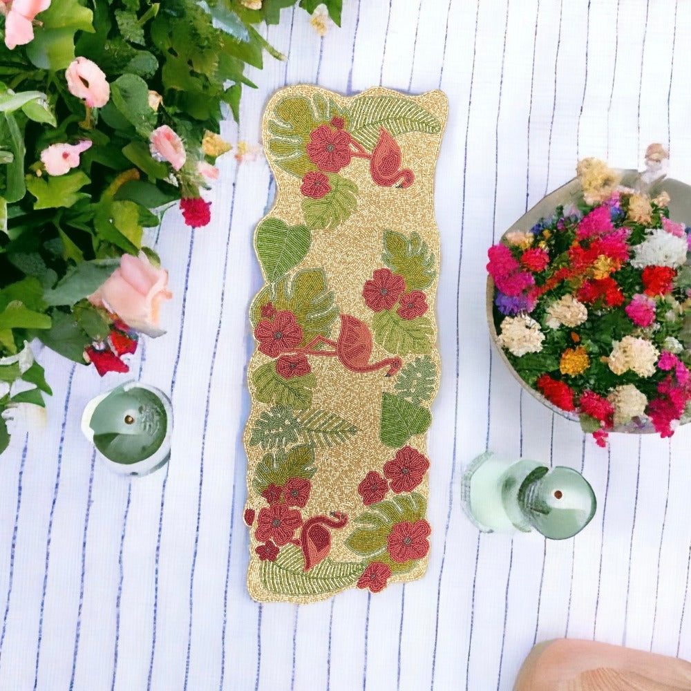 Flamingo Beaded Table Runner Set / Ruchi