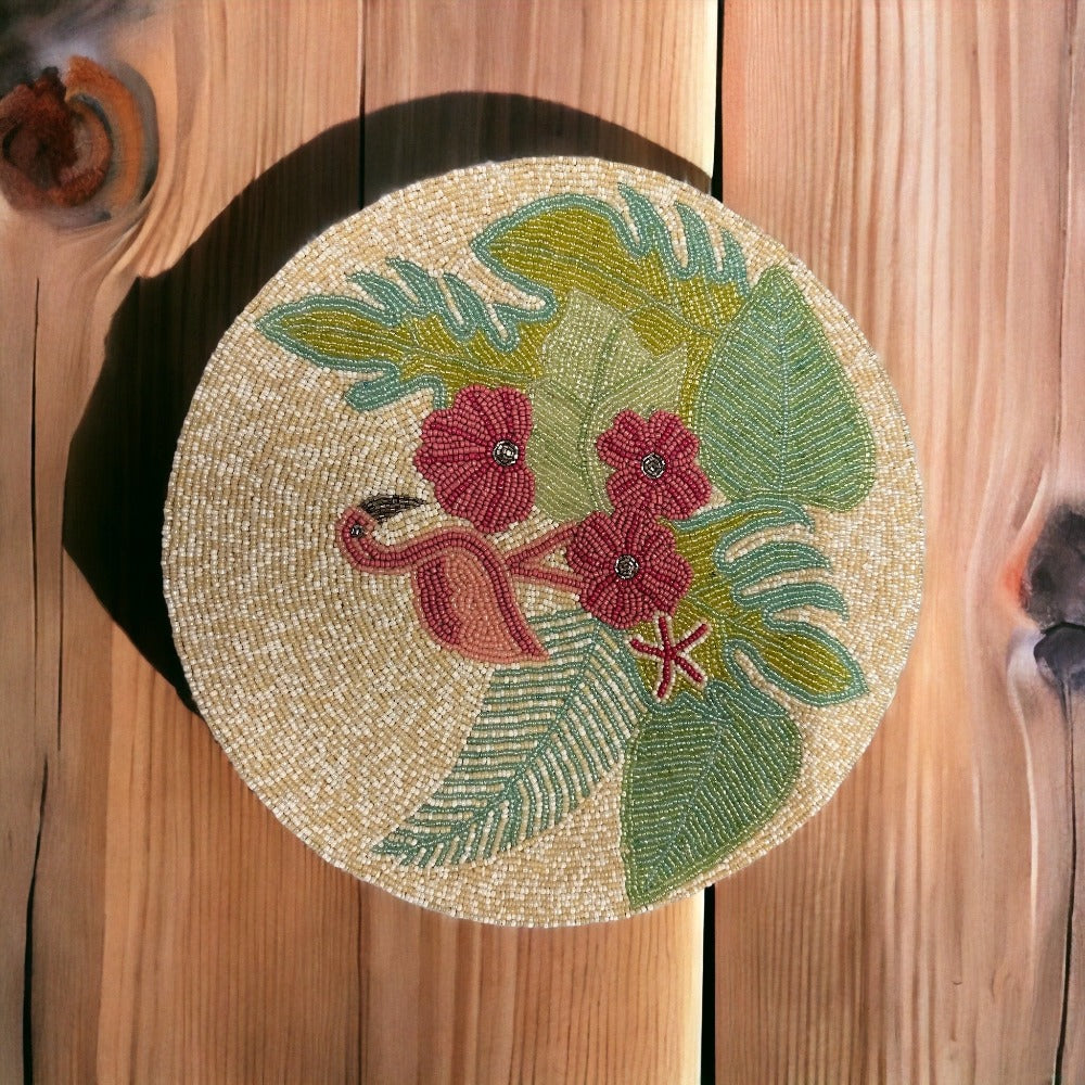 Flamingo Beaded Table Runner Set / Ruchi