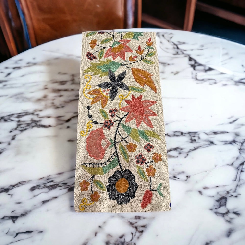 Multicolor Floral Beaded Table Runner / Ruchi
