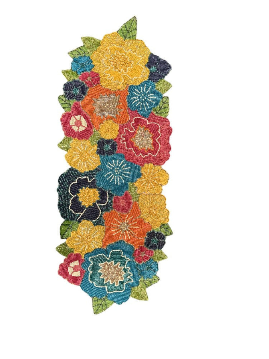 Opulent Multicolored Floral Beaded Runner / Ruchi