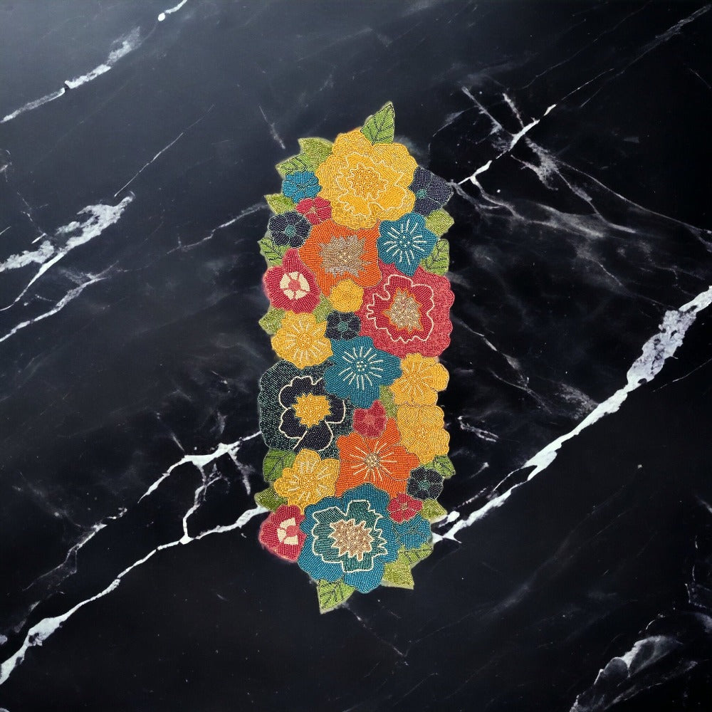 Opulent Multicolored Floral Beaded Runner / Ruchi