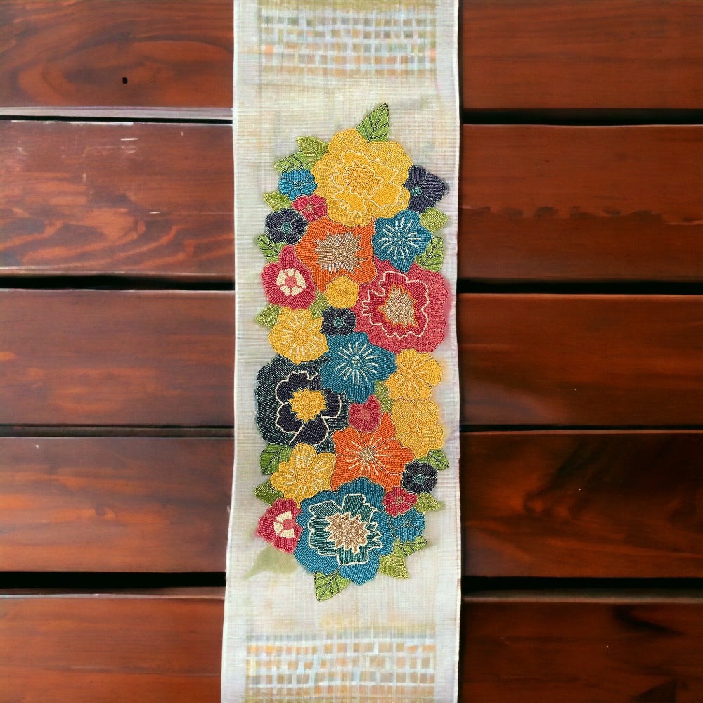 Opulent Multicolored Floral Beaded Runner / Ruchi