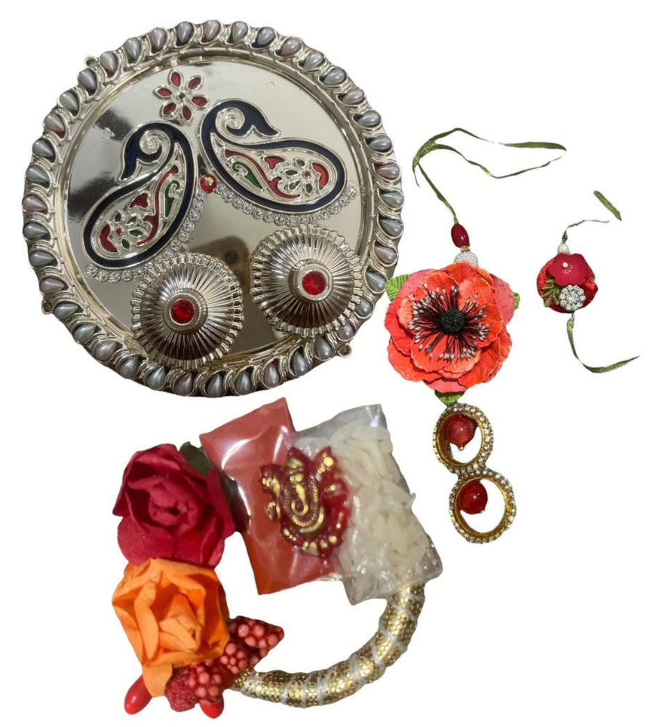 Rakhi Lumba And Thali Set With Chandan Rice / Ruchi 