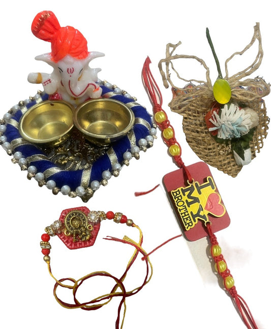 Raksha Bandhan Thali Set With Ganesha Idol And Expressive Rakhi / Ruchi