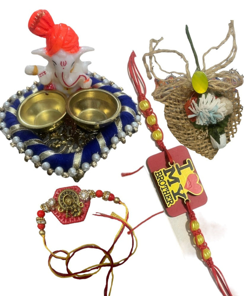 Raksha Bandhan Ganesha Thali Set With 2 Rakhi / Ruchi