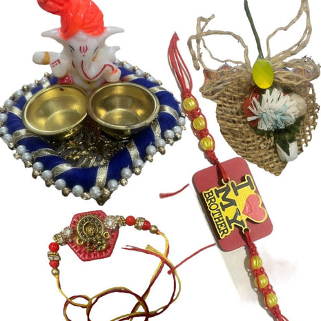 Raksha Bandhan Ganesha Thali Set With 2 Rakhi / Ruchi