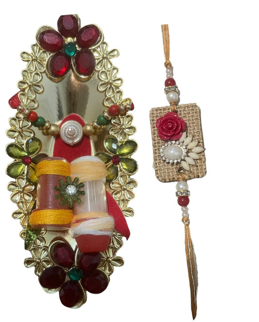 Enchanting Stone Adorned Thali And 2 Rakhi Set For Raksha Bandhan Celebration / Ruchi