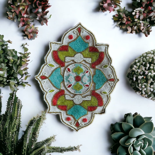 Decorative Swirl Design Mandala Embroidered Beaded Placemat / Ruchi