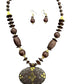Captivating Semi-Precious Stone Brown Wooden Beaded Necklace And Earrings Set / Ruchi
