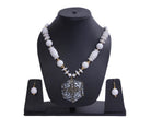 Hexagonal Pendant White Beaded Necklace Set / Ruchi