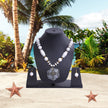Hexagonal Pendant White Beaded Necklace Set / Ruchi