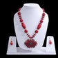 Red Pendant Stone Necklace And Earrings Set / Ruchi