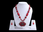 Red Pendant Stone Necklace And Earrings Set / Ruchi
