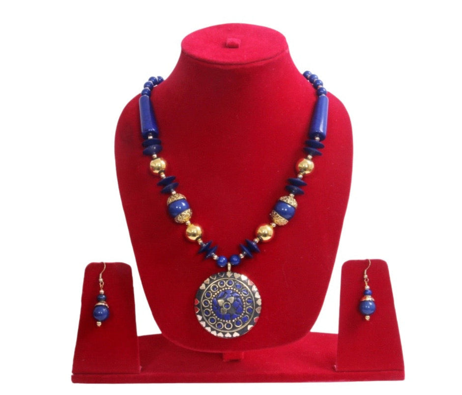 Blue Pendant Beaded Jewelry Set / Ruchi