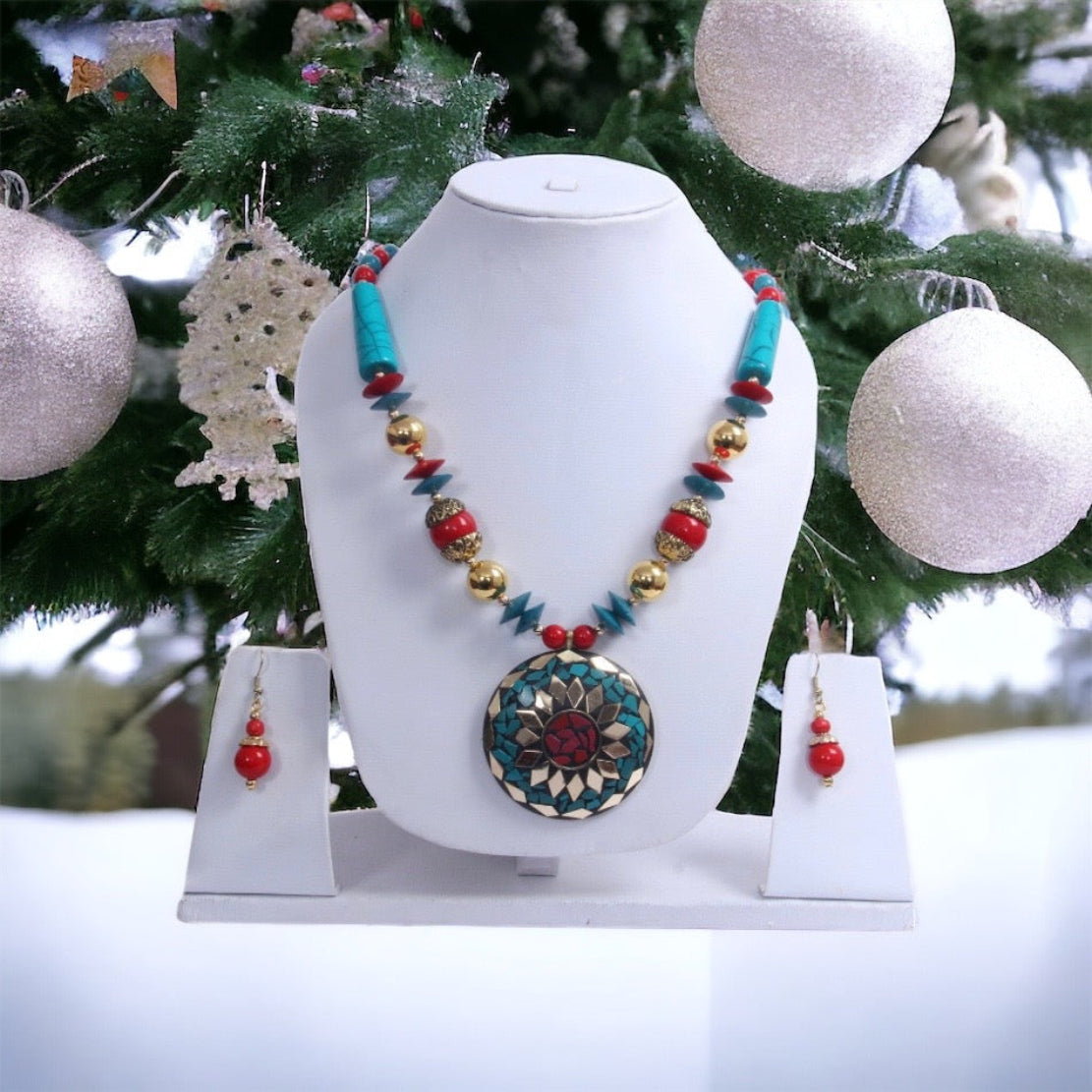 Vibrant Round Wooden Beaded Necklace Set / Ruchi