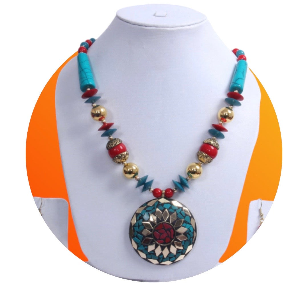 Vibrant Round Wooden Beaded Necklace Set / Ruchi 