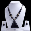 Triangular Pendant Wooden Beaded Necklace With Hoop Earrings Set / Ruchi