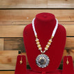 White-Gold Wooden Beaded Necklace Set / Ruchi
