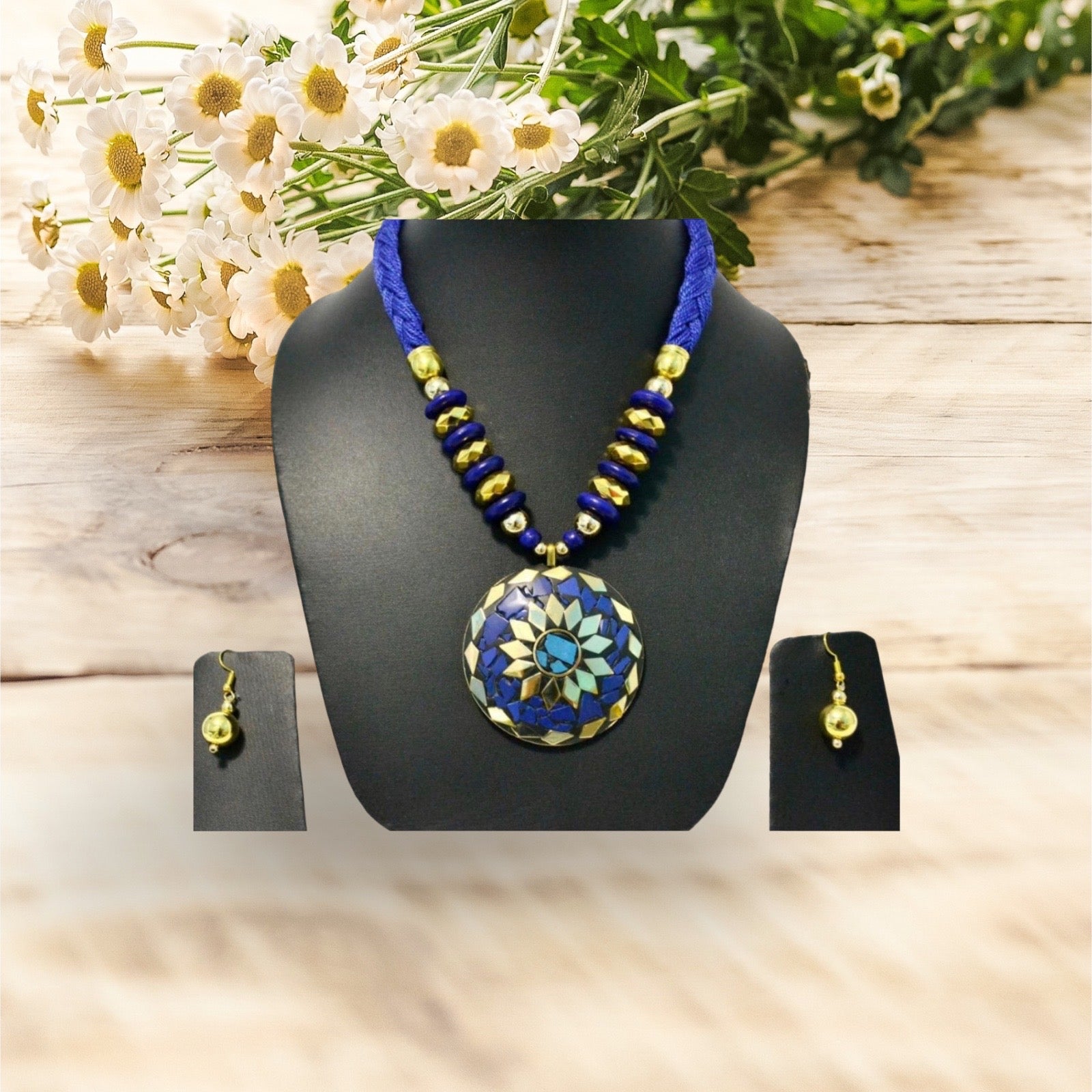 Blue-Gold Wooden Beaded Necklace Set / Ruchi