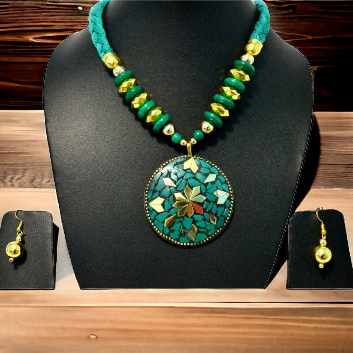 Traditional Wooden Beaded Necklace And Earrings Set / Ruchi