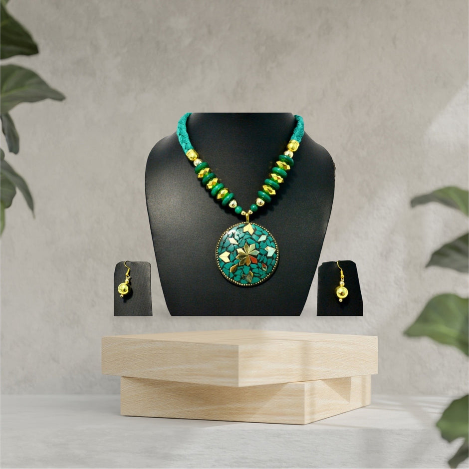Traditional Wooden Beaded Necklace And Earrings Set / Ruchi