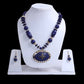 Enchanting Blue-Gold Floral Pendant Wooden Beaded Necklace And Hoop Earrings Set / Ruchi