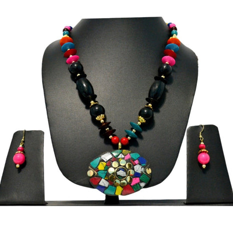 Multicolored Stone Wooden Beaded Necklace Set / Ruchi